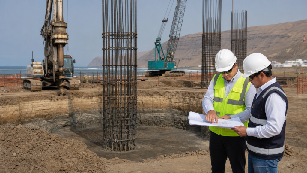 Cimentaciones profundas en suelos arenosos con pilotes excavados en obra costera peruana