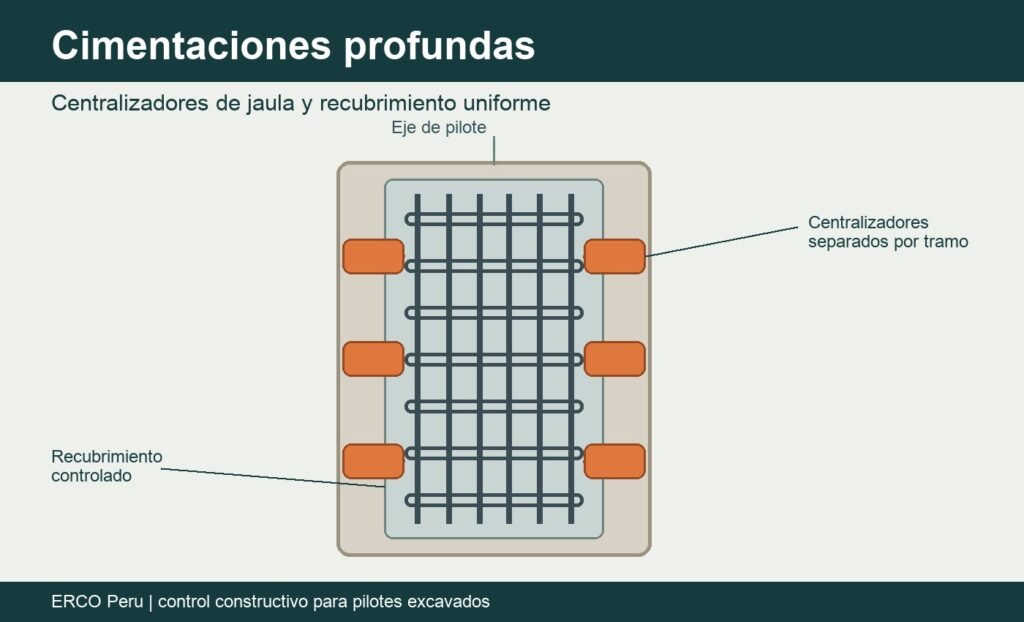 Esquema tecnico de centralizadores en jaula de acero para cimentaciones profundas