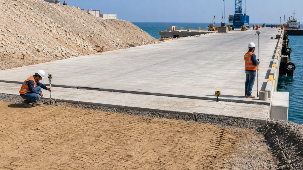 Obras portuarias en Peru con control de losa de aproximacion y transicion tierra muelle