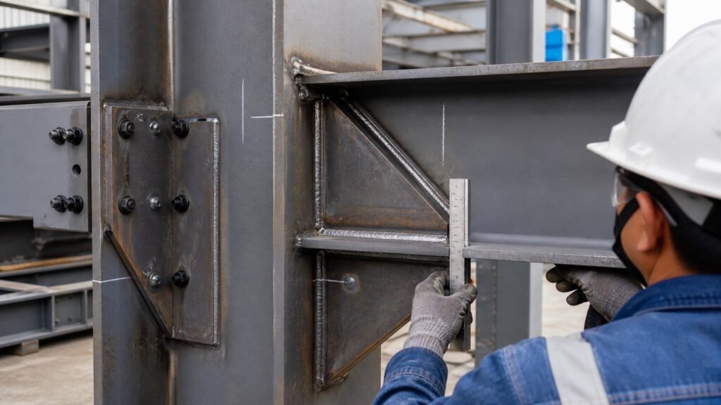 Inspeccion de rigidizadores y cartelas en estructuras metalicas industriales