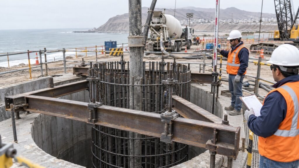 Control de flotación y cota de una jaula de refuerzo durante el concretado tremie de un pilote excavado