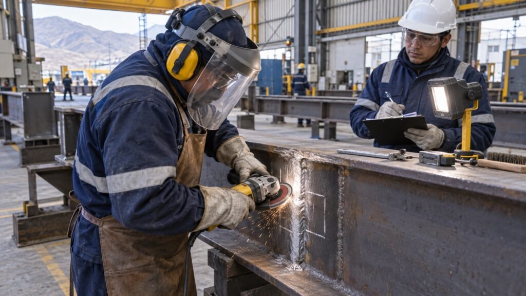 Reparación controlada de una discontinuidad de soldadura en una estructura metálica industrial