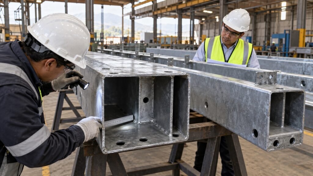 Inspección de orificios de venteo y drenaje en estructuras metálicas antes del galvanizado