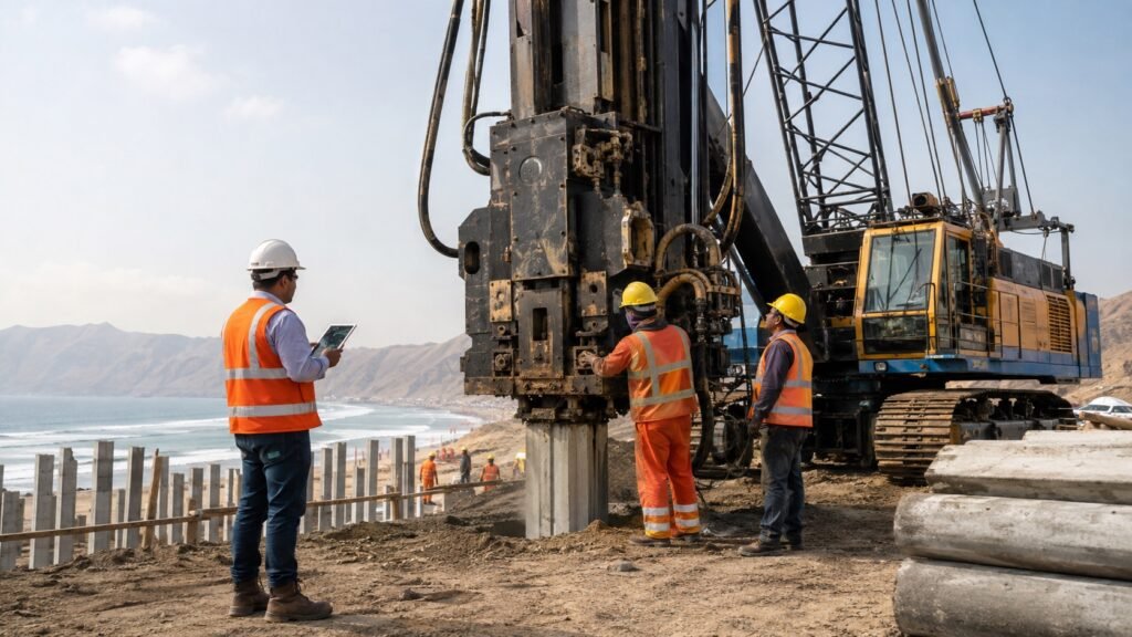 Checklist de inicio de jornada para hincado de pilotes en obra costera
