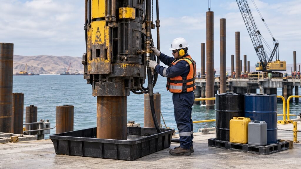 Cimentaciones profundas: inspección del combustible y la lubricación del martillo de hinca