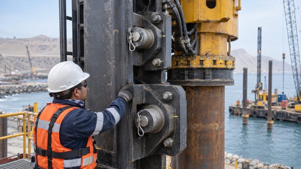 Hincado de pilotes: inspección de pasadores y pernos del líder del martillo