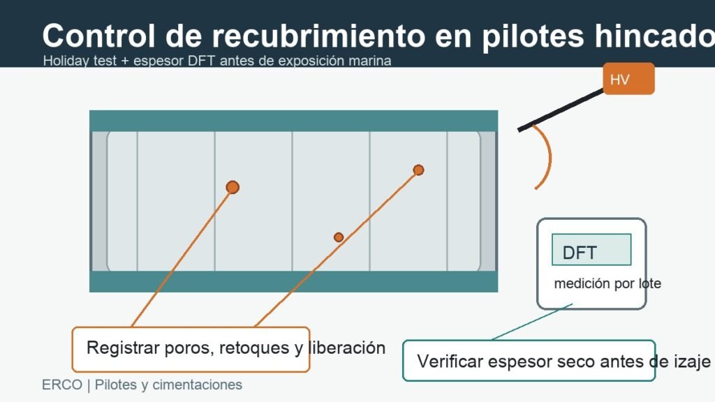 Control holiday test y espesor DFT en pilotes hincados para ambiente marino