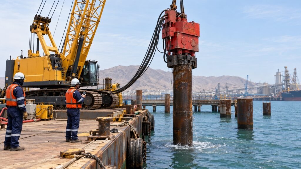 Extracción controlada con vibrohincador durante trabajos de hincado de pilotes