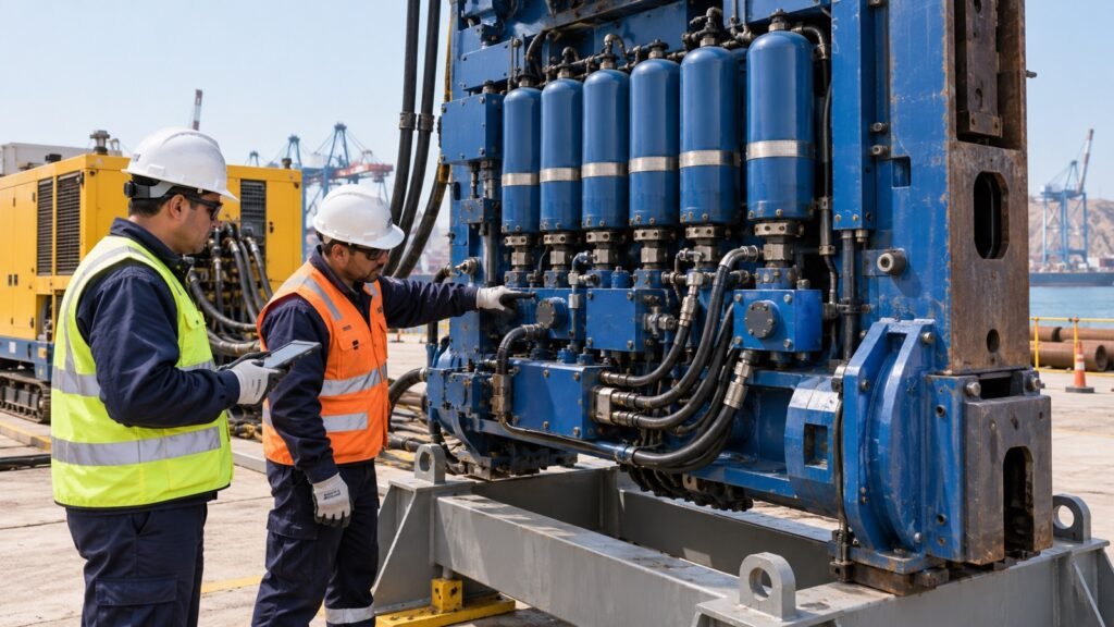 Inspección de acumuladores hidráulicos de un martillo para hincado de pilotes